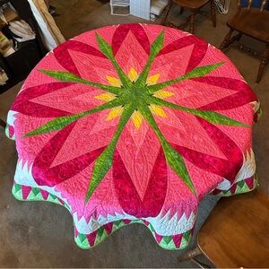 Vibrant Pink and Green Starburst Quilt